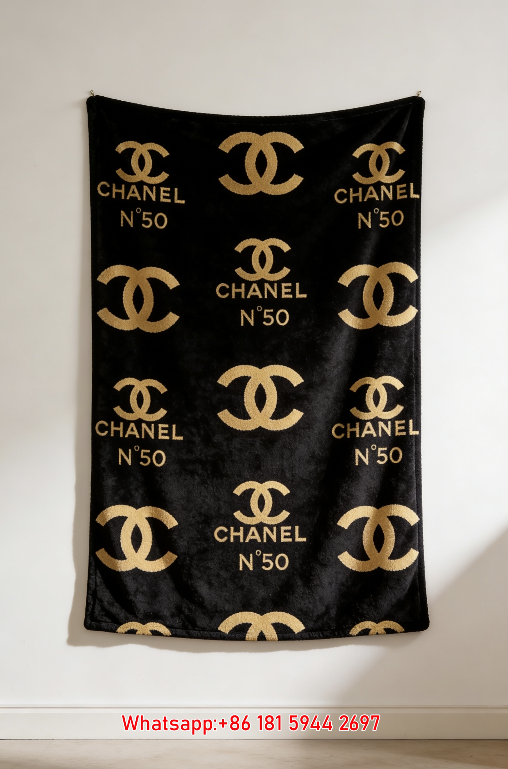 Chanel N°5 Gold Monogram Flannel Throw Blanket IMG_7154